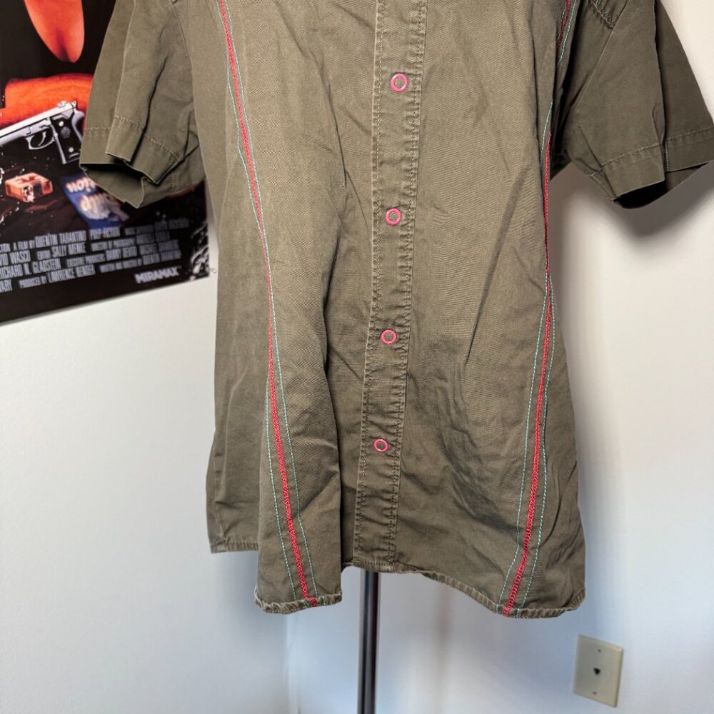 Diesel Olive Green Button-Down Shirt with Red Trim - Picture 5 of 11